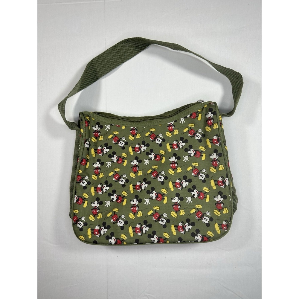 Disney Mickey Mouse Shoulder‎ Bag Zip Purse Green Nylon Authentic Good Shape